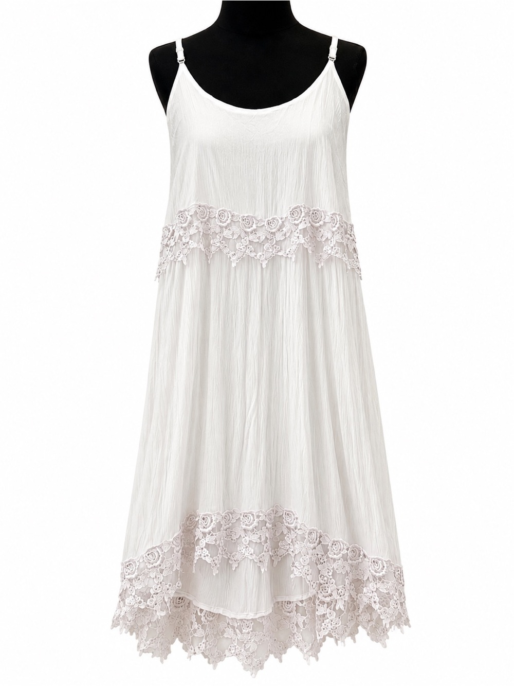 NU-LOOK | White Lace-Trim Chemise with Blush Floral Appliqué